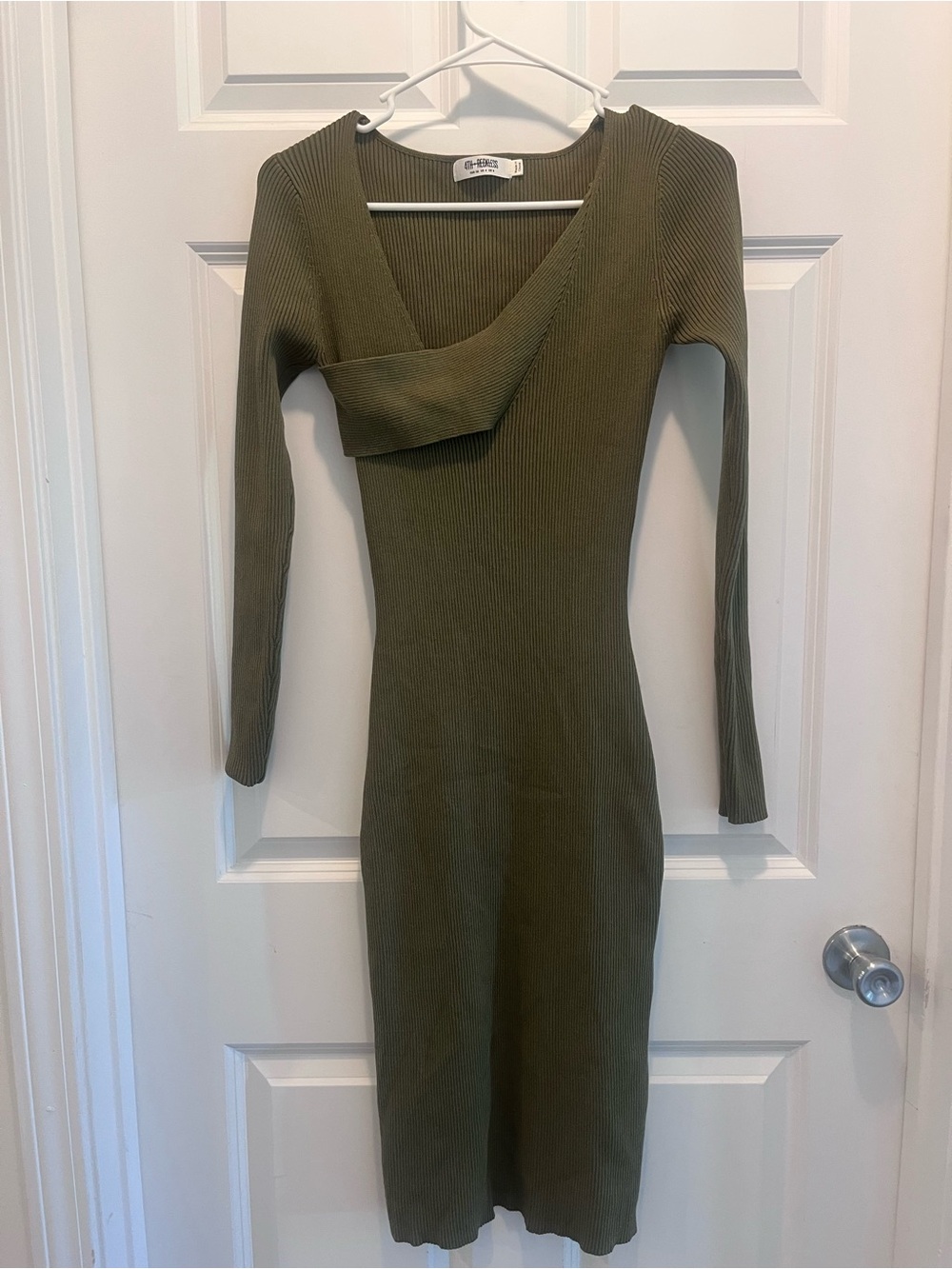 Ribbed Olive Green Long Sleeve Dress